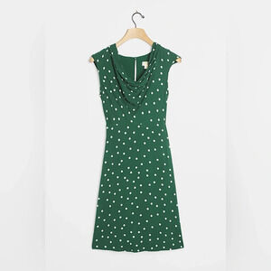 Y2K Cowl Neck Mini Dress Women’s 8 Green White Polka Dot Cowl Neck Flare